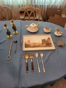 Mixed Brass, China & Silverplate Tableware Lot