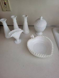 Milk Glass Hobnail Table Decor Mixed Lot