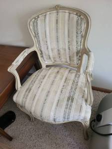 French Style Carved Wood Upholstered Armchair