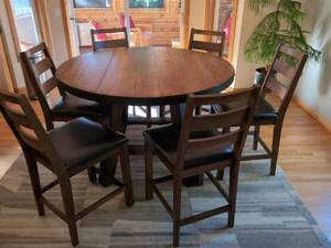 7-Piece Rustic Industrial Counter Height Dining Set 54in Round Table