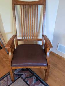 Mission Style Oak High Back Armchair Maroon Leather Seat