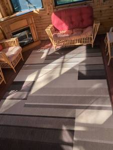 Indoor Outdoor Geometric Porch Area Rug Ivory, Light Brown, and Dark Brown 114x78