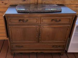 RWAY Walnut Server Buffet Cabinet w Pull Out Leaves 74in Extended