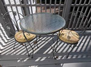 3 Pc Metal Bistro Patio Set Glass Top Table Floral Chairs Gray