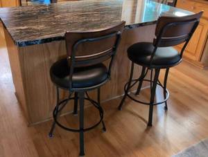 Pair of Santa Monica Counter Height Swivel Bar Stools Wood Metal Black 26in Seat