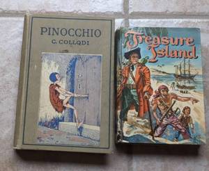 Vintage Childrens Books Pinocchio & Treasure Island Hardcovers