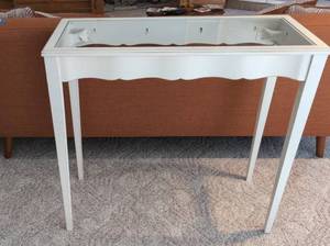 White Wood Console Sofa Table with Glass Top Insert 38 x 17 x 34