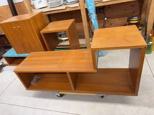 3-Piece Mid Century Modern Teak Veneer Modular Cabinet Shelf Set