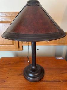 Mission Style Table Lamp Brown Mica Look Shade Dual Pull Chains