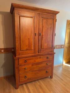 Urban Craftsman Rustic Wood Armoire Wardrobe Chest 3 Drawers 2 Wooden Shelves and Hanging Storage Cabinet