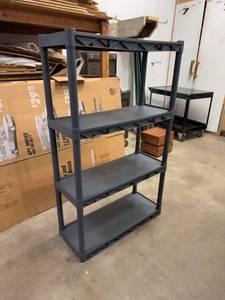 Gray Plastic 4-Tier Utility Storage Shelving Unit Approx. 48 x 12 x 34