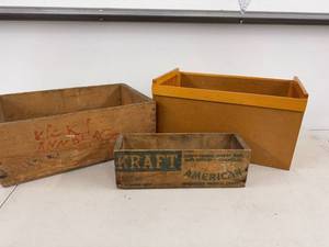 Vintage Wooden Advertising Crates & File Box Rustic Decor Storage