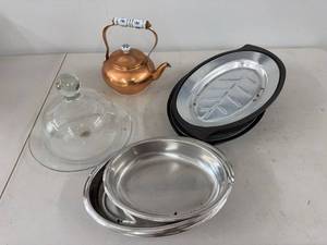 West Virginia Glass Cloche Copper Kettle Assorted Serving Ware Lot