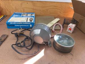 Box Lot of Vintage Desk & Household Items Slide Rule Lamp Raycine