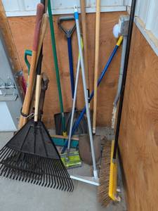 Lot of Assorted Yard Garden Hand Tools Brooms Shovels Rake