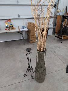 Decorative Floor Vase Set Woven Vase Branches and PartyLite Candle Pedestal Stand