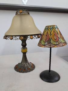 Tiffany Style Accent Lamp and PartyLite Metal Glass Shades Table Decor