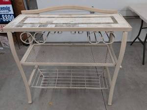 Hampton Bay Tile Top Bakers Rack Kitchen Cart w Mug Hooks See Photos