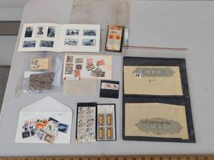 Mixed Vintage Stamp & Paper Currency Lot US Foreign Plate Blocks