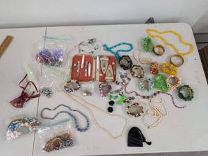 Vintage Costume Jewelry Lot w Austrian Cowhide Manicure Set