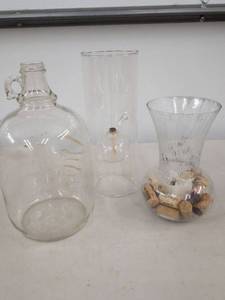 Vintage Clear Glass Decor Lot Jug Vase Hurricane Oil Lamp Insert