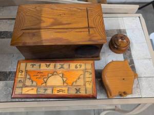 Lot of Assorted Wooden Keepsake Boxes Elephant Box Zodiac Trinket Box