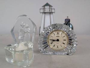 Lot of Assorted Art Glass Decor Stauer Clock Lighthouse Candle Holder
