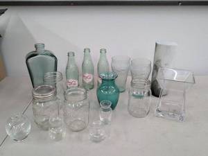 Mixed Glassware Lot Coca-Cola Bottles Mason Jars & Bud Vases