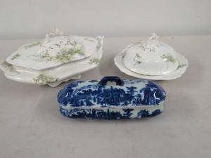Antique Covered Porcelain Serving Dishes Johnson Bros Transferware Lot