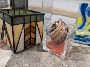 PartyLite and Mixed Art Glass & Stained Glass Decor Plates Vases Panel Holders