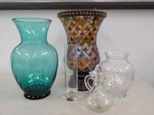 PartyLite Multi-Colored Hurricane Candle Holder, Assorted Decorative Glass Vases & Mosaic Candle Holder Home Decor