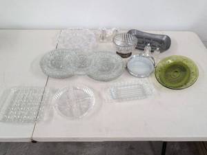 Vintage Pressed Glass Serving Dishes Plates Trays & House Tray Lot
