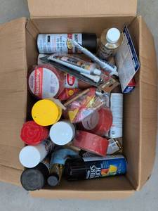 Box Lot of Assorted Paint Adhesive Tape & Shop Supplies