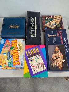 Board Game Lot Trivial Pursuit Pictionary Taboo Trouble Chess Mancala