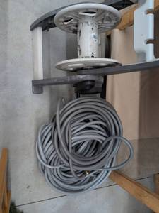 Portable Hose Reel Cart with Gray Garden Hose Outdoor Yard Watering Set