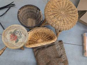 Vintage Wicker Decor Lot Stool Basket Stand Wall Pocket Throw