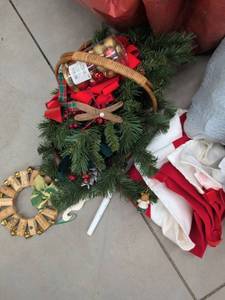 Assorted Christmas Decor Lot Artificial Tree Stand Wreath Basket Decor