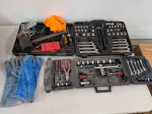 Assorted Hand Tool Lot Socket Sets Wrenches Mallet Gloves in Cases