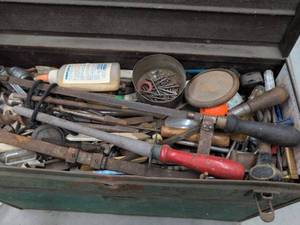 Vintage Green Metal Machinist Toolbox with Assorted Tools & Hardware