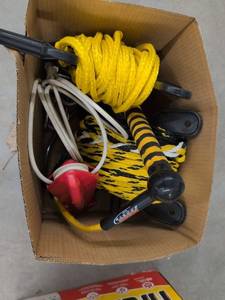 Box Lot of Assorted Tow Ropes Handles & Duraflame Firestart Sticks