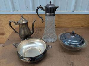 Vintage Silverplate & Glass Serving Ware Lot Pyrex Sheridan Sheffield