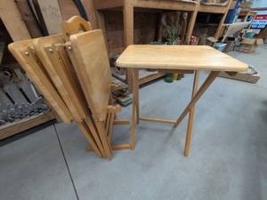 4-Piece Folding Wood TV Tray Table Set with Matching Storage Stand