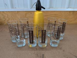 2 Gingers Irish Whiskey Highball Glasses & Yellow Soda Siphon Set