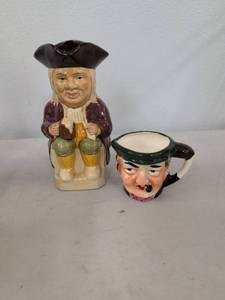 Vintage Toby Jug Pitcher & Character Face Creamer Ceramic Set