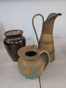 Vintage Decorative Pottery & Brass Ewer Art Pottery Group