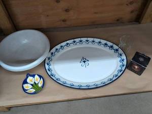 Mixed Vintage Pottery & Glass Housewares Bowl Platter Dish Tumbler