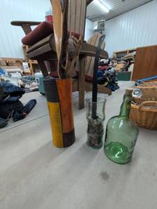 Lot of Rustic Decorative Vase Bottle & Metal Accent Home Decor
