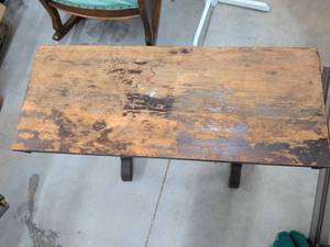 Vintage Wooden Trestle Side Table Turned Legs Rustic Accent Stand