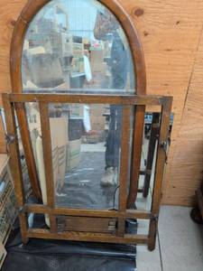 Antique Oak Tilting Vanity Mirror Oval Frame Arts & Crafts Stand