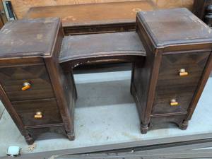 Vintage Wood Vanity Dressing Table w Mirror Art Deco Style See Photos